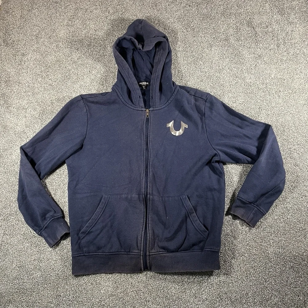 True Religion Buddha Graphic Full Zip Hoodie Navy Blue Men's Large